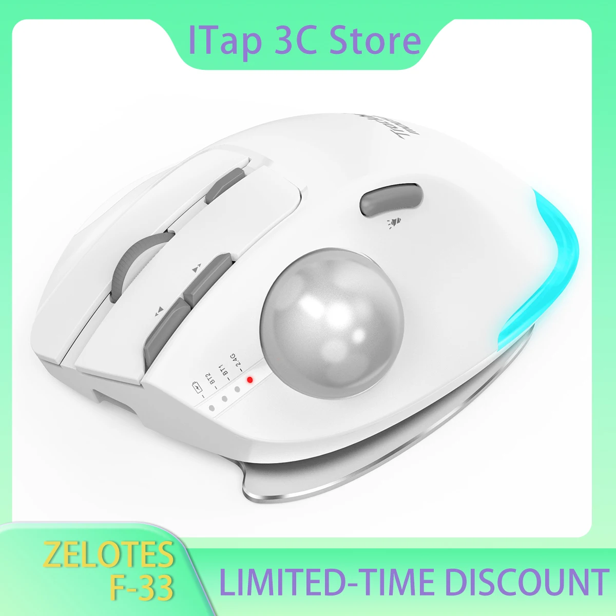 ZELOTES F-33 Trackball Mouse Tri-mode Programmable ARGB 32KB Storage Designer Mouse for Gaming CAD Drawing Designers Gift