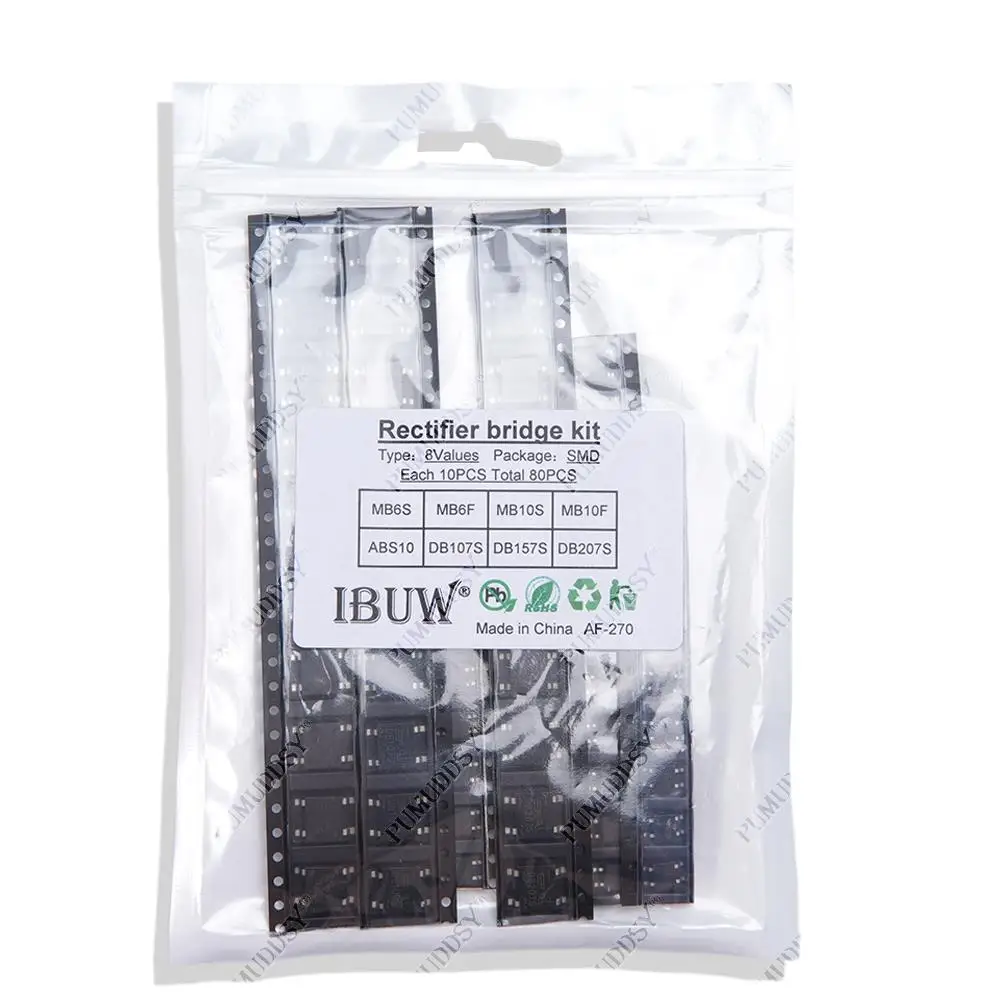 8value*10pcs=80pcs Bridge Rectifier Assorted Kit Contains pumuddsy MB6S MB6F MB10S MB10F ABS10 DB107S DB157S DB207S