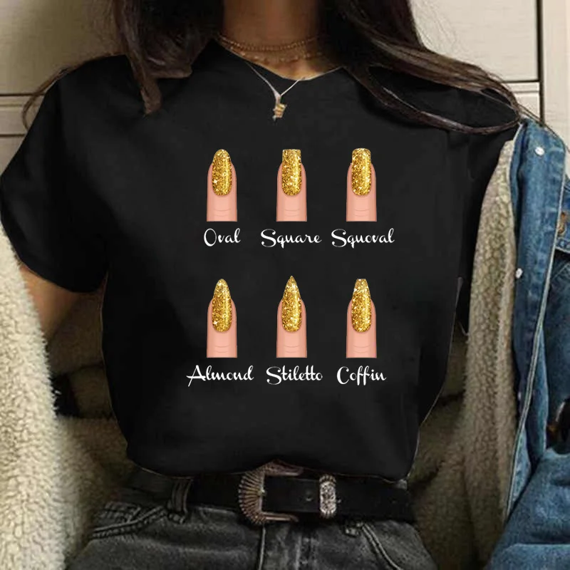 Women T Shirts Fashion New Cartoon Graphic Finger Nail Cute Printed Top Tshirt Female Tee Shirt Ladies Clothes T-shirts