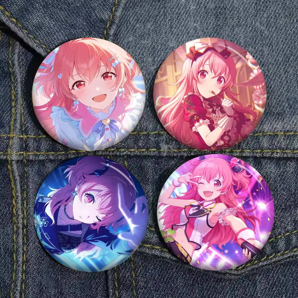 Anime MORE MORE JUMP! Momoi Airi Handmade Pin Round Funny Snap-in Brooches for Backpack Cothes Accessories Badge Hat Decoration