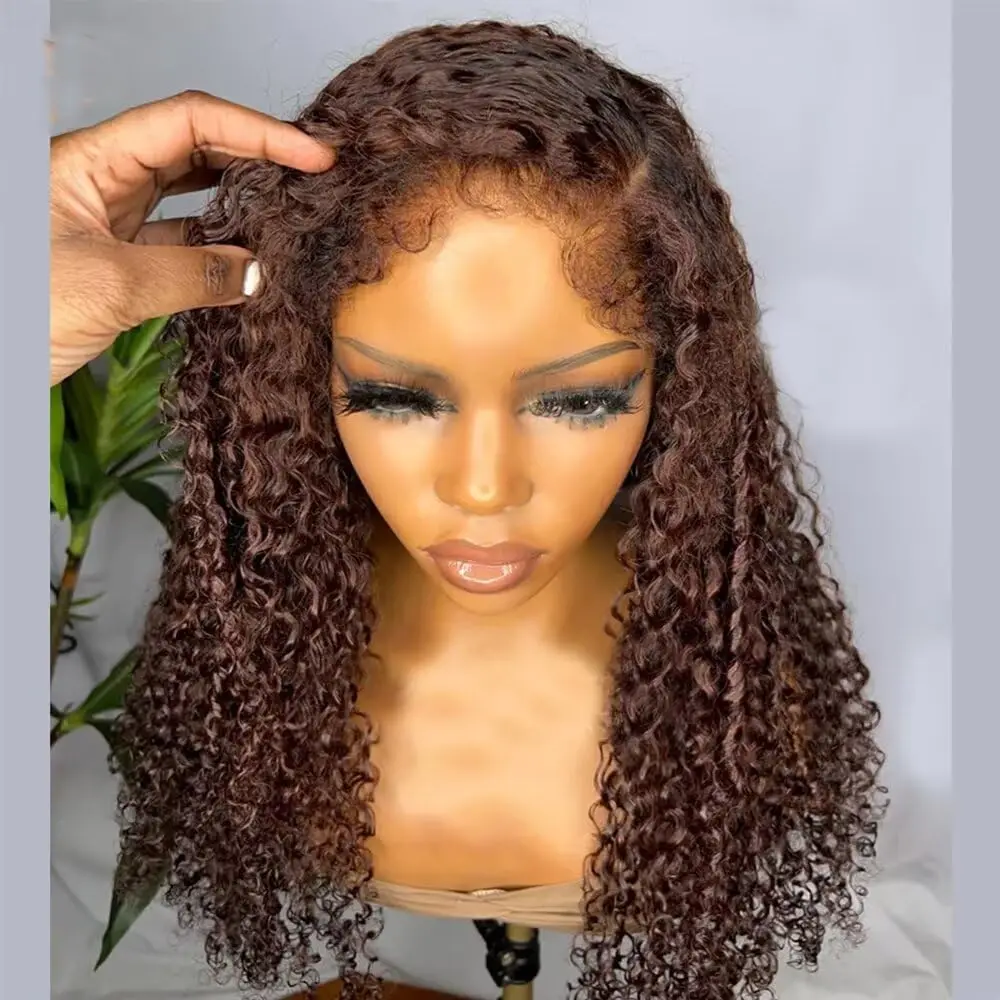 

Коричневый кудрявый парик-боб с кружевной передней частью, из натуральных волос, глубокая волна, 13x4 HD, с предварительно выщипанной линией роста волос, для женщин