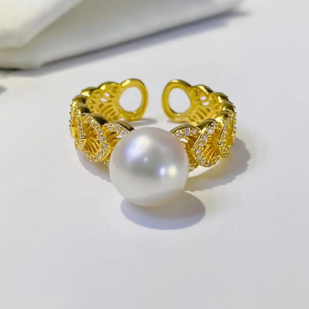 S925 Sterling Silver Adjustable Ring Mount Settings Findings Mountings Accessory Parts Fittings for 9-12mm Pearls 5pcs/lot