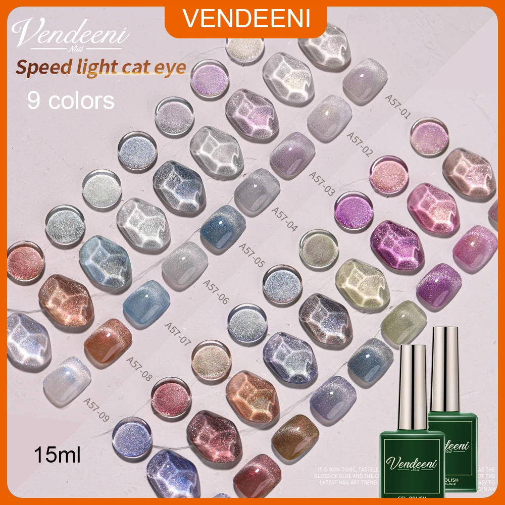 

Vendeeni 15ml Reflective Cat Eye Magnetic Gel Nail Polish Soak Off UV Gel Color Changes With Light Glitter Nail Art Varnish