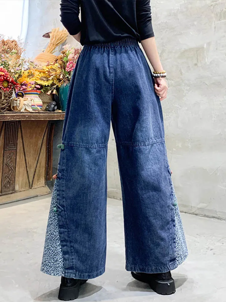 Max LuLu Womens Loose Patchwork Buttons Denim Pants 2022 Spring European Style Casual Elastic Design Jeans Vintage Wide Trousers