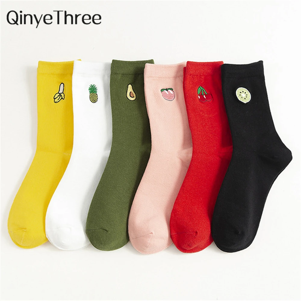 

INS Girls Embroidery Cute Cartoon Fruit Avocado Banana Cherry Peach Kiwi Pineapple Socks Japanese Korean Funny Sokken Dropship