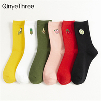 INS Girls Embroidery Cute Cartoon Fruit Avocado Banana Cherry Peach Kiwi Pineapple Socks Japanese Korean Funny Sokken Dropship