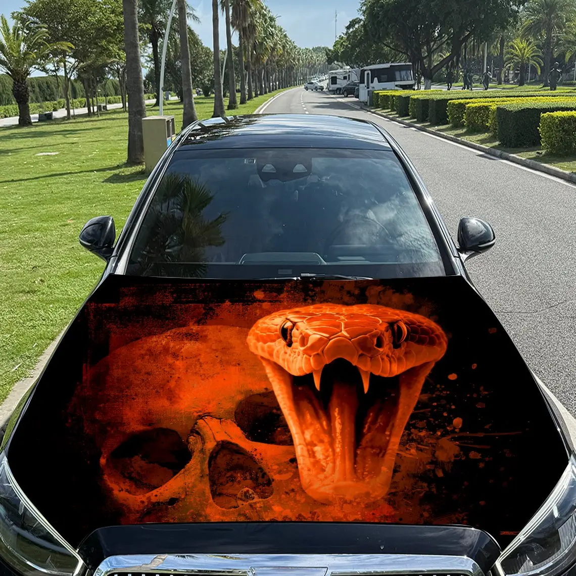 

Ярко-красная — тематическая виниловая пленка для автомобиля со змеей и черепом, водонепроницаемая наклейка на капот автомобиля из ПВХ, самоклеящаяся, устойчивая к царапинам