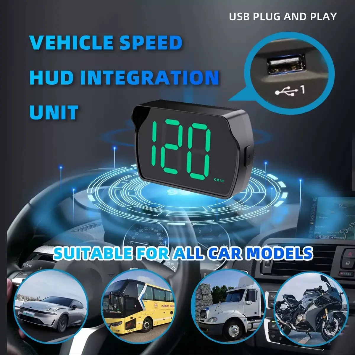 Xiaomi Hud Gps Car Digital Speedometer Head-up Display Dual Chips KMH MPH Reminder Meter Plug and Play Big Font for All Cars