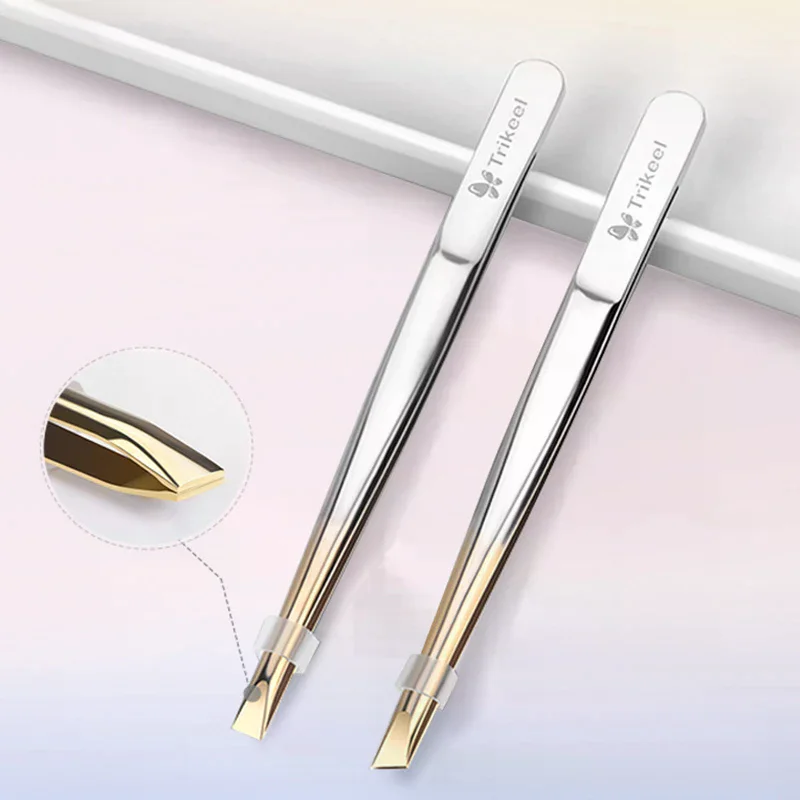 ステンレス鋼フラット/斜め先端多機能ピンセット眉毛ピンセット顔の毛の除去メイクアップツールつけまつげピンセットツール