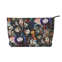 Custom Halloween Horror Film Coraline Collage borsa da toilette da viaggio donna velluto a coste Cosmetic Makeup Organizer Storage Dopp Kit