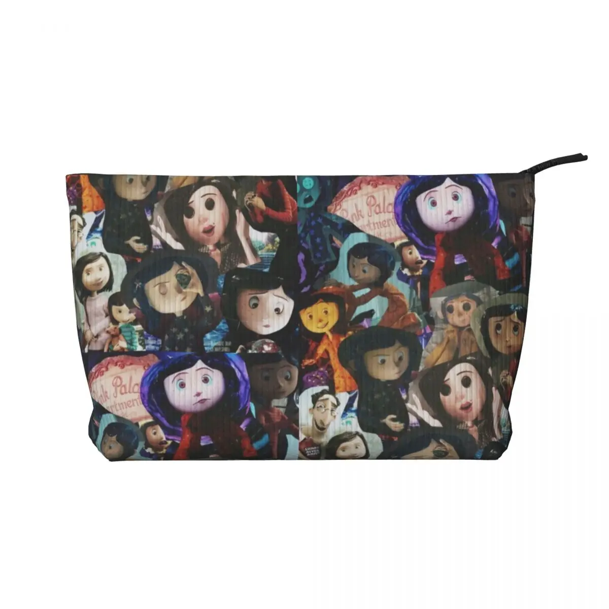 Custom Halloween Horror Film Coraline Collage Travel Toiletry Bag Women Corduroy Cosmetic Makeup Organizer Storage Dopp Kit