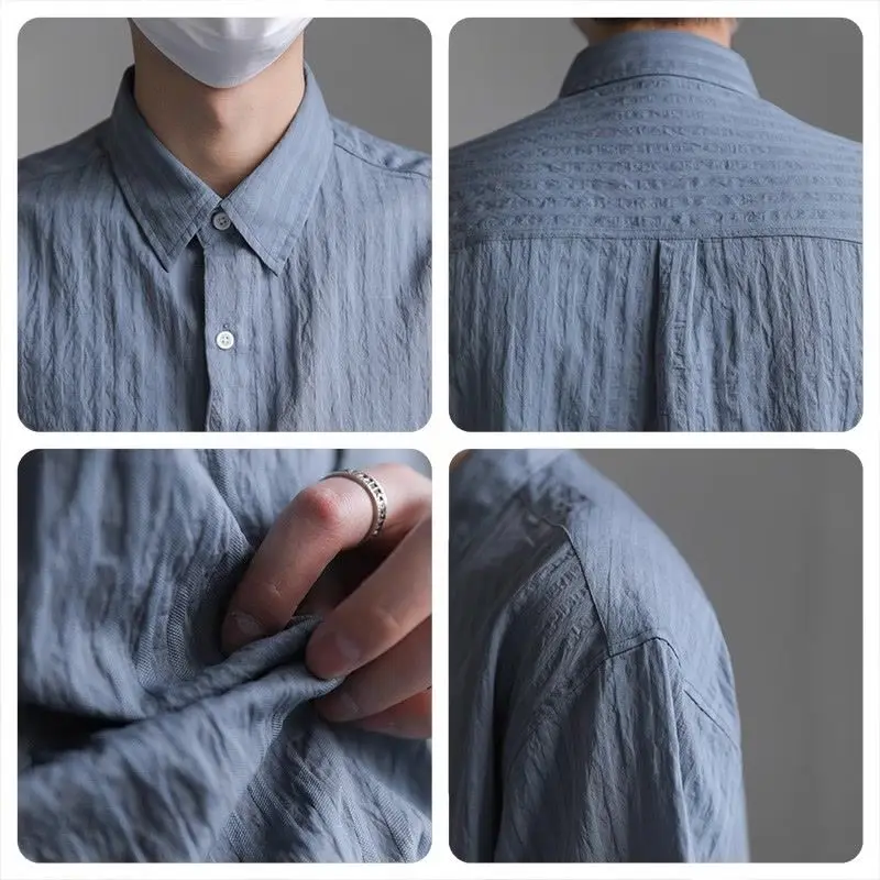 Light Luxury High-end Short-sleeved Shirt Men's Summer Half-sleeved Top Korean Trendy Loose Solid Color Striped Shirt