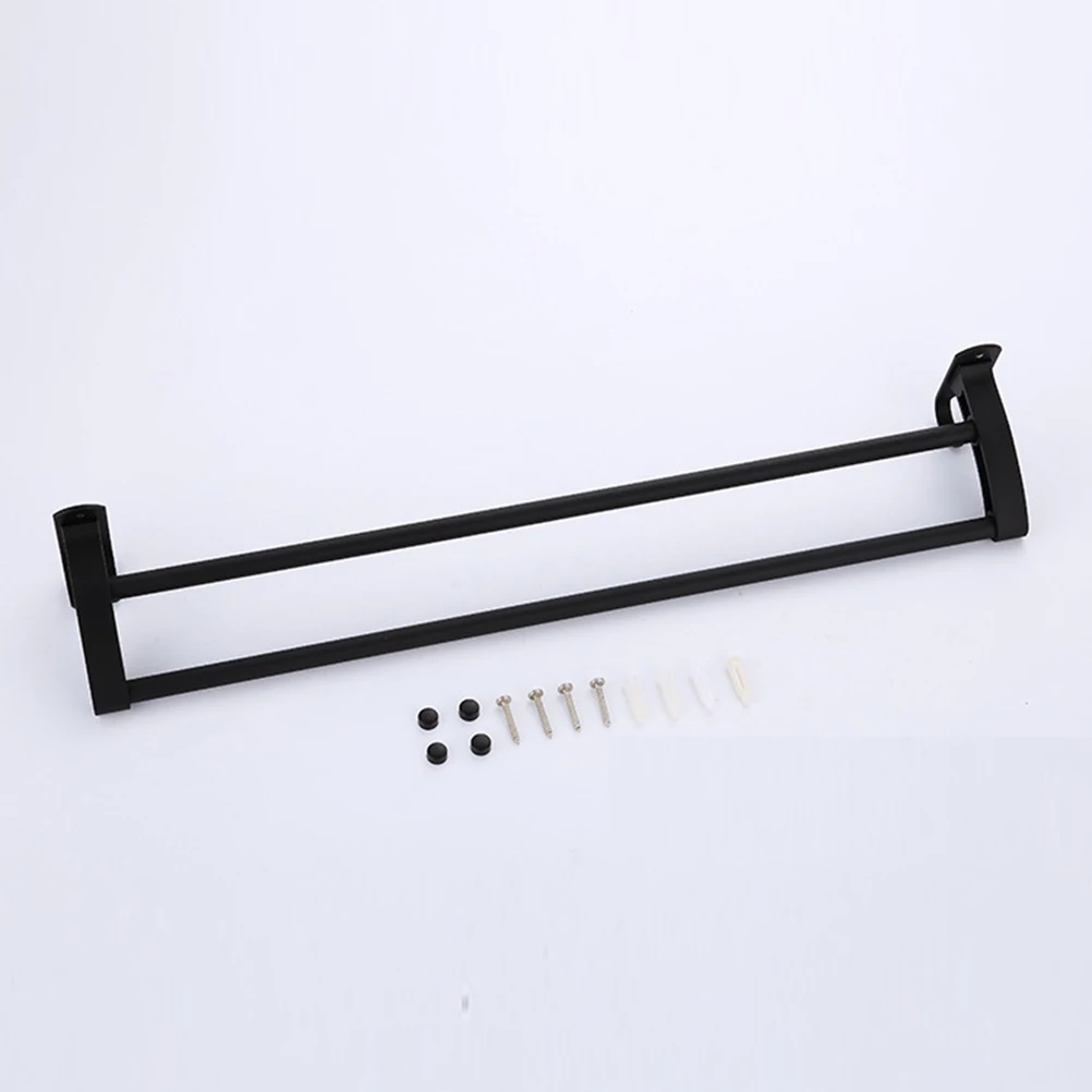 

Black Space Aluminum Double Pole Towel Bar Wall Mounted Towel Rack Bathroom Kitchen Holder Rust Resistant Concealed Screws