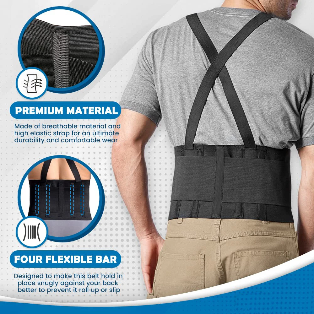 Sports Adjustable Waist Support Belt, Men and Women Medical Lumbar Fitness Weightlifting Running Back Belt with Shoulder Straps