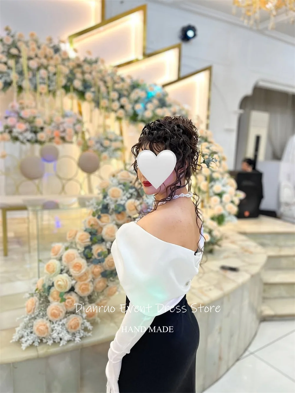 Dianruo قبالة الكتف فساتين السهرة الساتان القوس أبيض أسود فساتين حفلات أنيقة اللؤلؤ فساتين الحفلات امرأة 2025 مخصصة