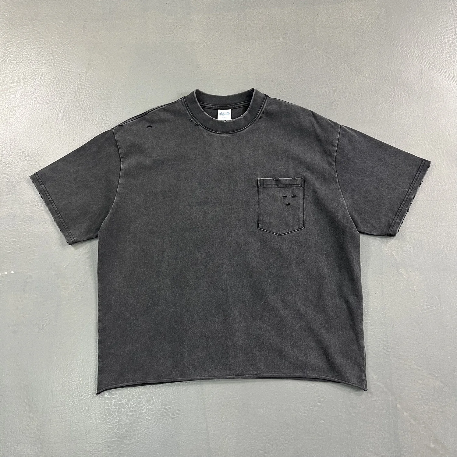 Vintage Men's Oversized Cotton Cargo T-Shirt Short Sleeve Casual Crew Neck Solid Ripped Pocket Tee Basic Washed Tops Streetwear