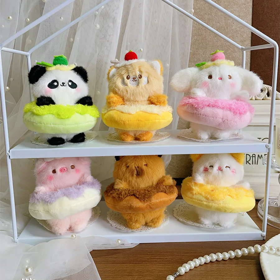 Simpatico ciambella animale portachiavi in peluche portachiavi creativo in peluche cartone animato coniglio / capibara / panda ciondolo borsa in peluche regalo di compleanno