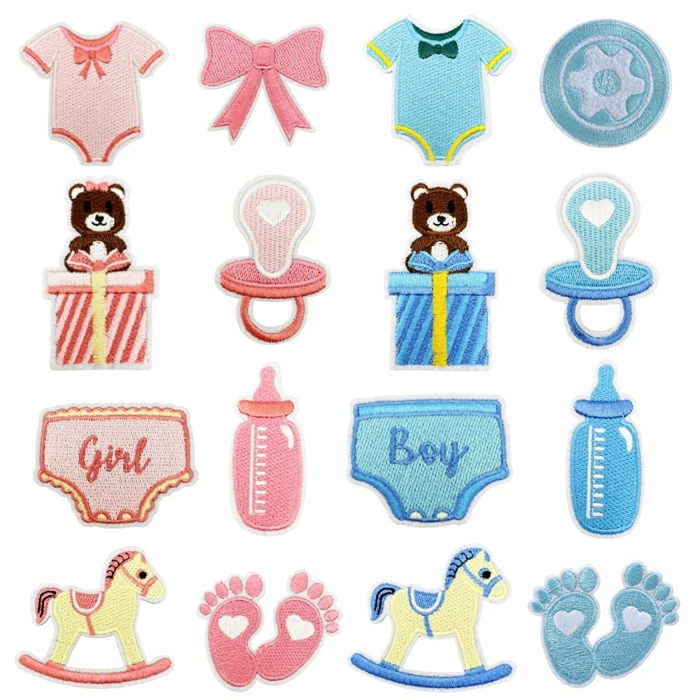 1piece Iron On Embroidered Baby Kids Patches Cartoon Milk Bottle Horse Bear Stickers DIY Appliques Badge Wholesale