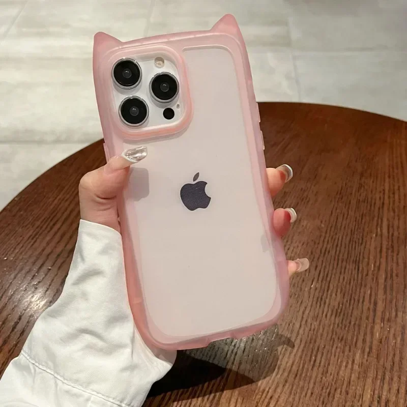 Adatto per IPhone 16 15 14 13 12 11 Pro Max Moda creativa Tinta unita Orecchie di gatto carine Custodia per telefono anticaduta in TPU macroporosa