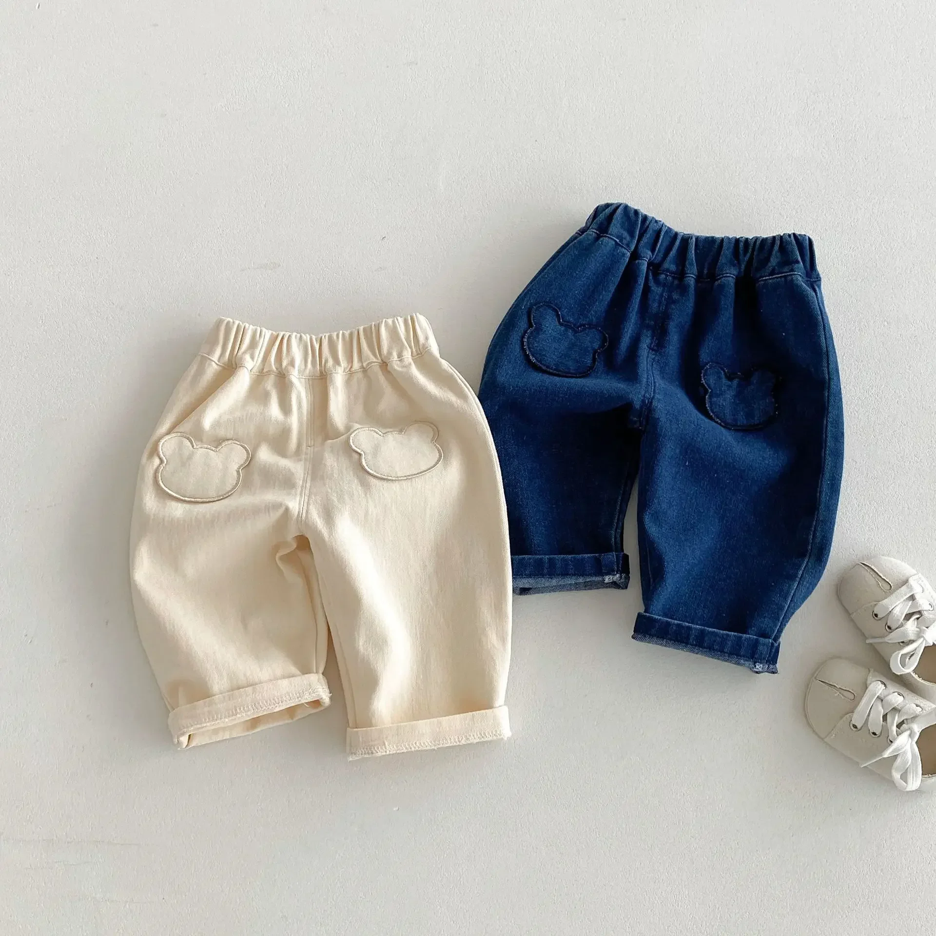 

Children's Solid Color Casual Pants 0-5 Years Old: Korean Kids' Stylish Bear Pants Boys' Baby Autumn Outfit