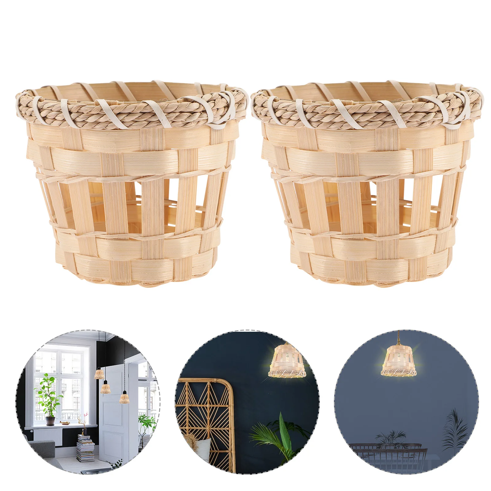 

4 Pcs Woven Lampshade Mini Bamboo Lampshade Drum Light Fixtures Handmade Ceiling Lamp Cover Home Hotel Decor
