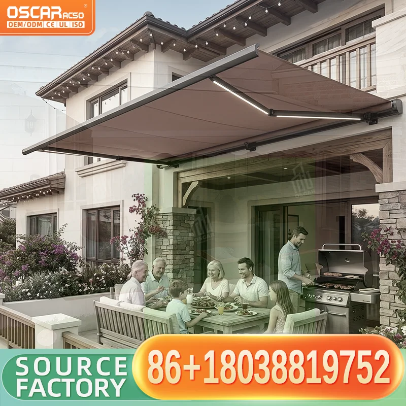 4x4 Acrylic HeavyDuty Motorized Awning Canopy 5m Projection Remote Control Adjustable Angle For Gardens Outdoor Sunshade Retract