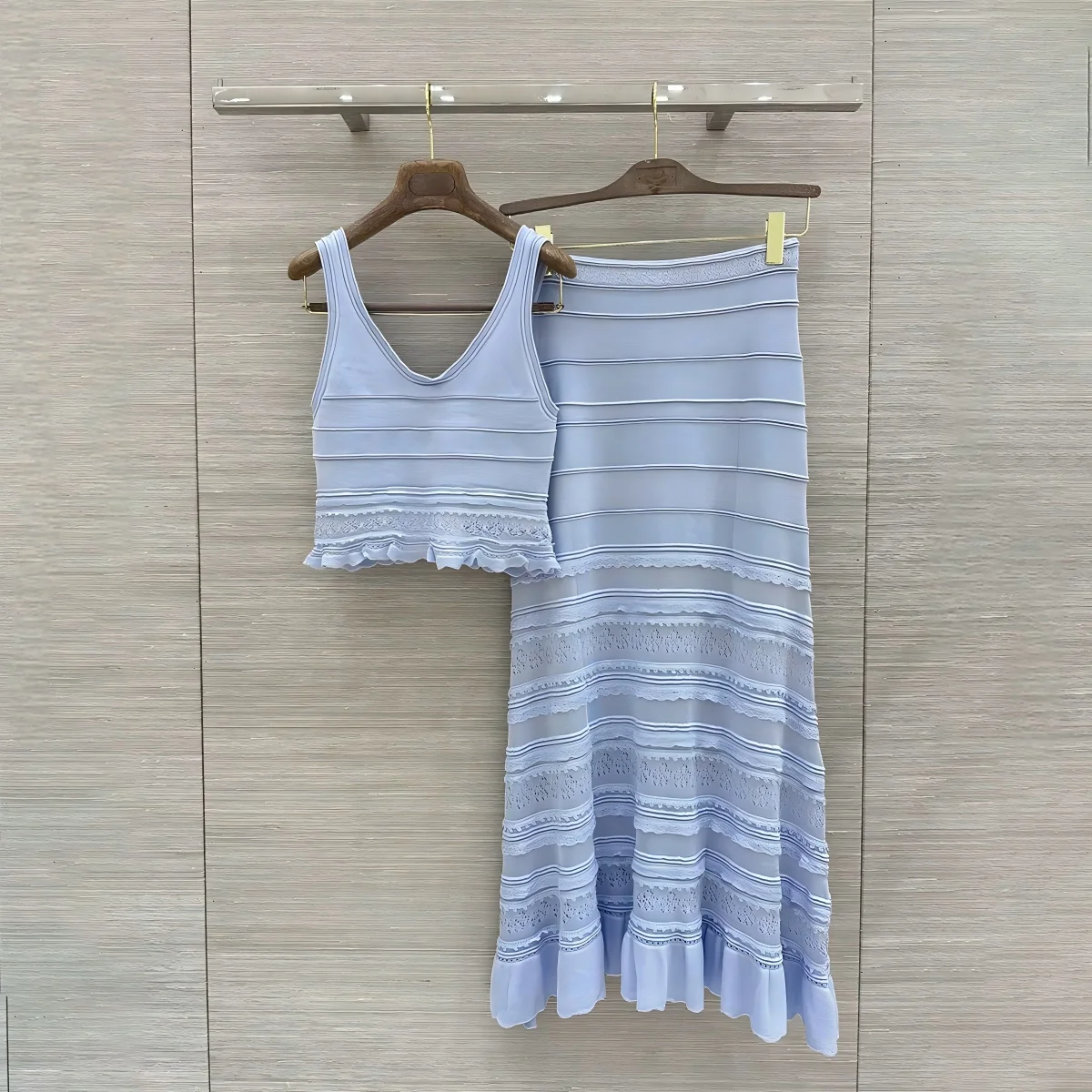 2026 high-quality new women's clothing gentle style blue lace two-piece set--hb722