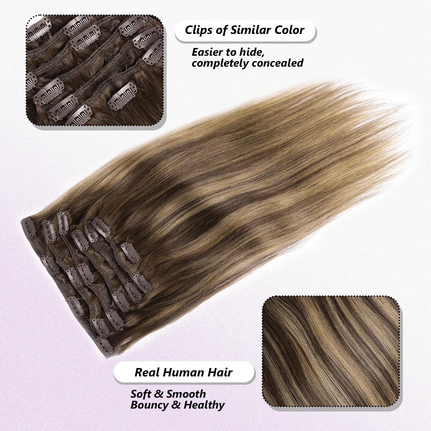 Clip in Human Hair Extensions Seamless Clip in Extensions Real Human Hair Straight Remy Hair Invisible Clip Ins Hair Extensions