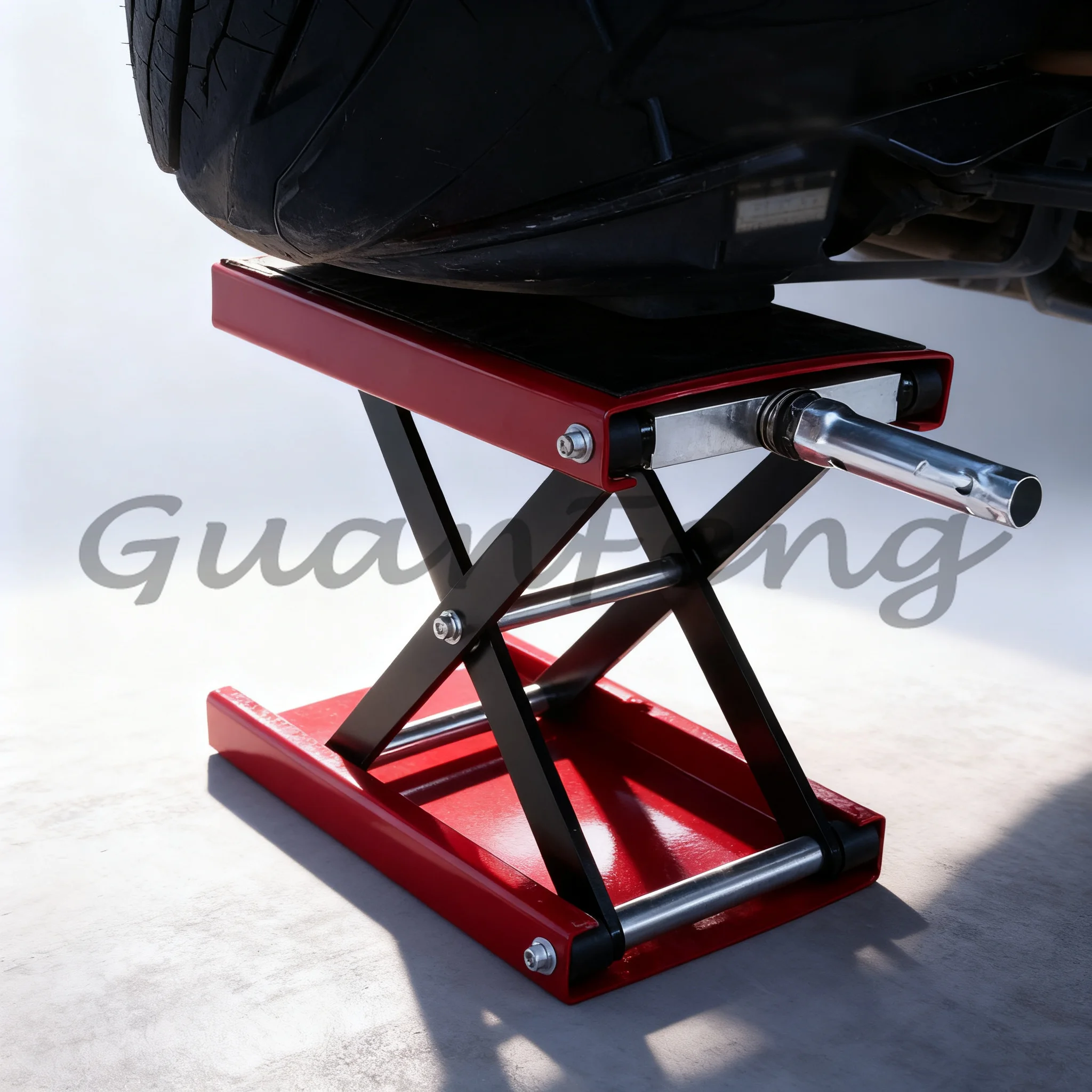 Adjustable Motorcycle Scissor Lift, Low Profile Motorbike Lift Stand with Rubber Pads, Corrosion Resistant Repair Hoist