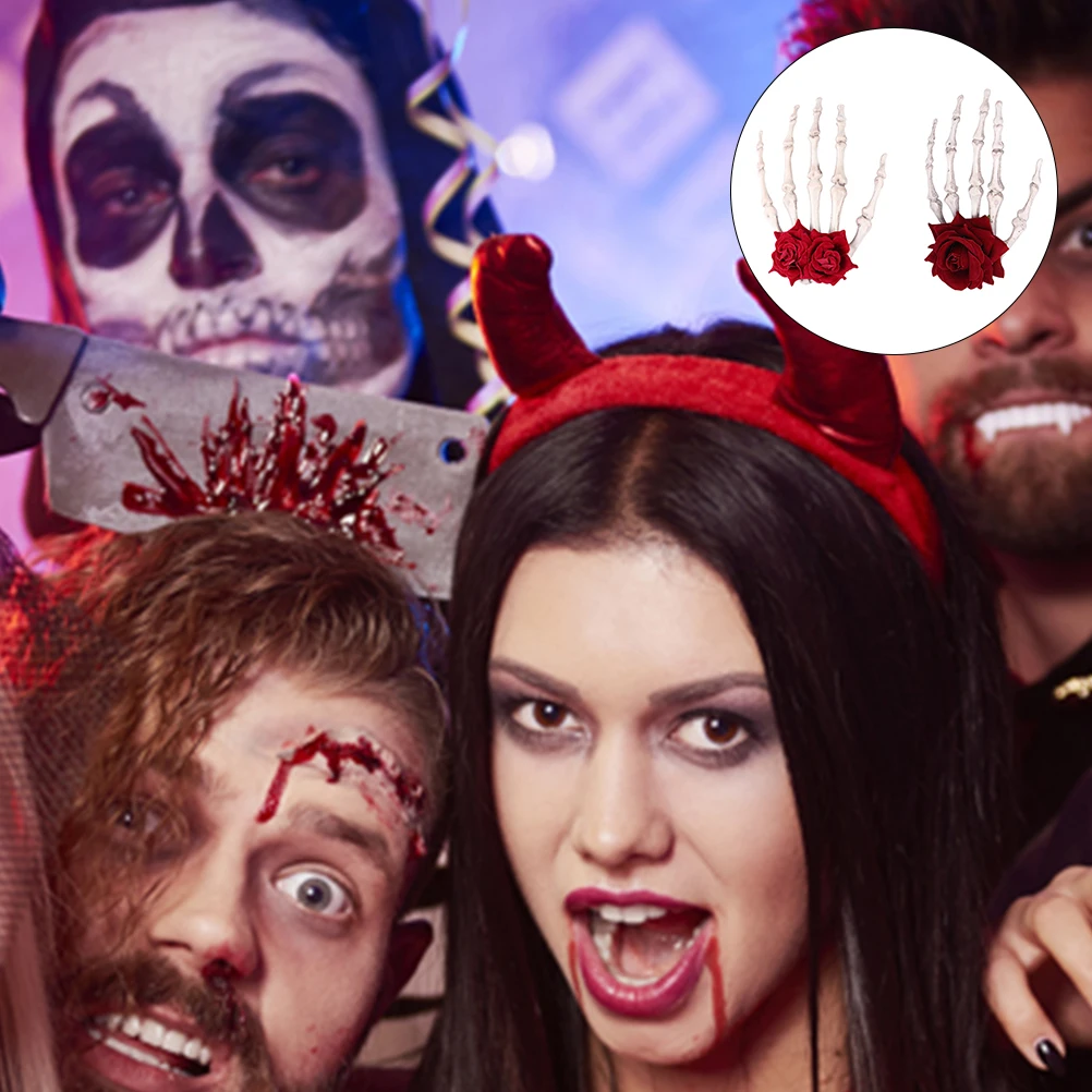 

2pcs Rose Hair Clip Skull Halloween Headdress Masquerade Cosplay Party Wear Costume Accessory For Women Hairpin Decor