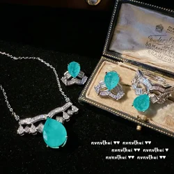 Set di gioielli in argento 925 moda donna di lusso Paraiba tormalina collana orecchini anello donna gioielli di lusso per feste di matrimonio nuovo