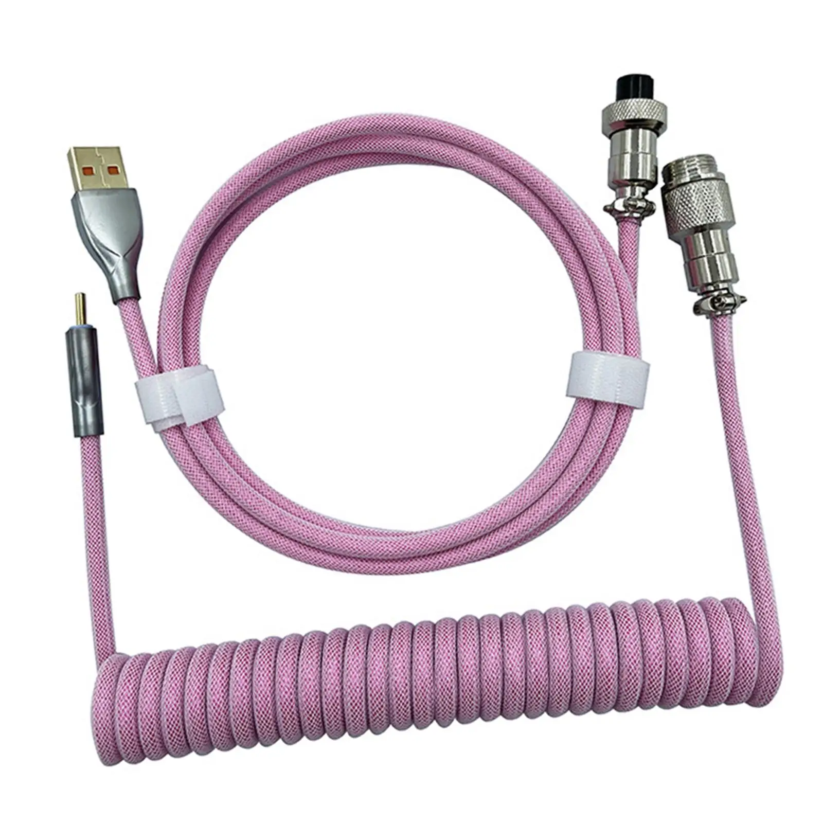 Braided Coiled Cable Wire Type C Usb Mini Micro Port Double Layer Tpu Metal for Mechanical Keyboard Gold Plated Aviation Plug