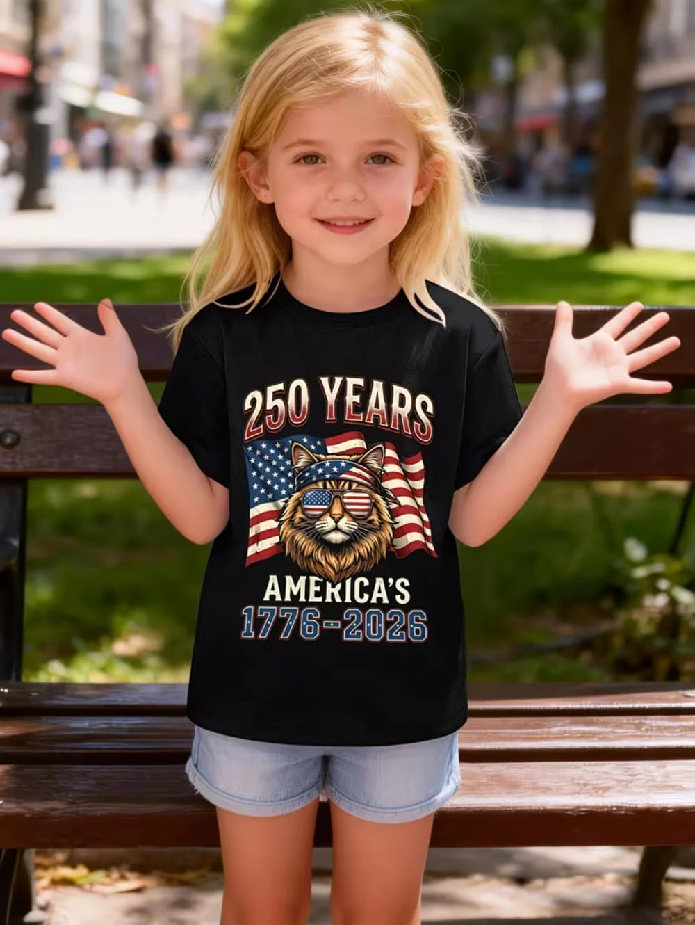 America 250th Birthday Cartoon Cat 250 Years 1776-2026 Unisex Kids T-Shirts Casual Style Unisex Tees Vintage Children's Clothing