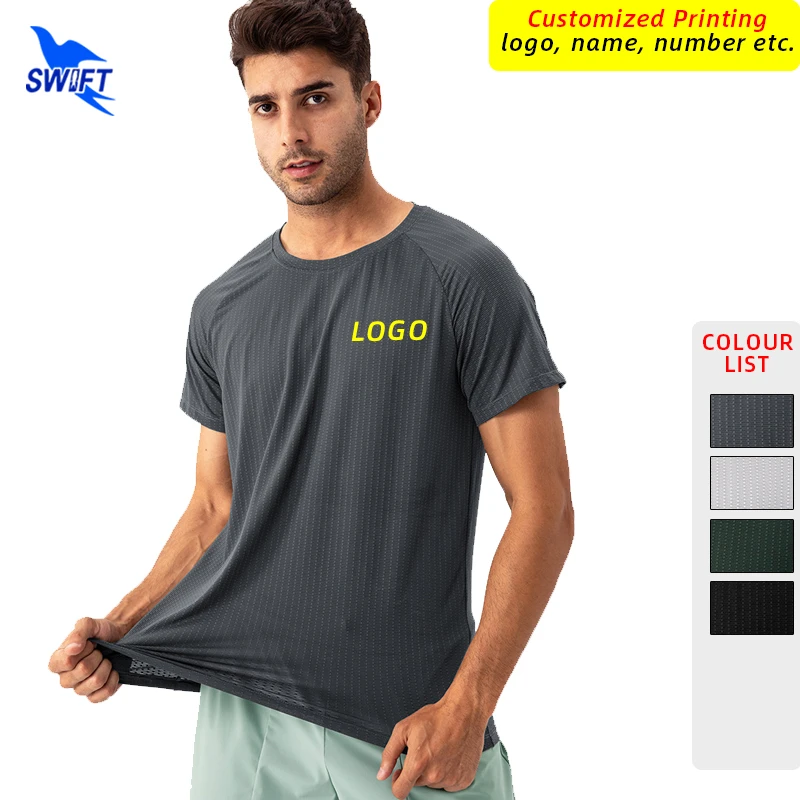 Customize LOGO Men Quick Dry Short Sleeve Round Neck Gym Running T-Shirt Sport Fitness Shirts Summer Breathable Casual Tee Tops