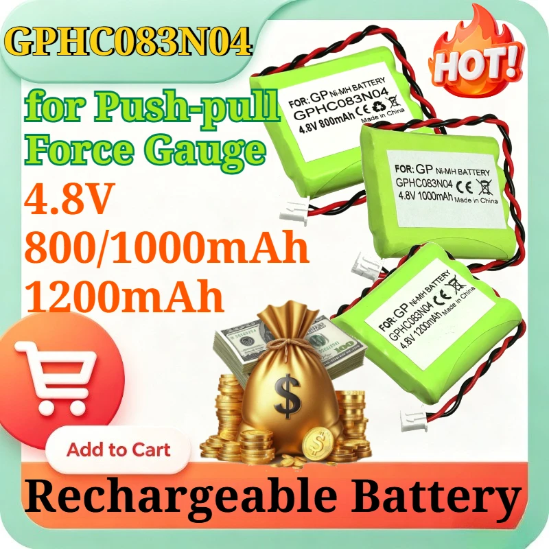 GPHC083N04 4.8V 800/1000/1200mAh Replacement Ni-MH Battery for Push Pull Force Gauge Rechargeable Industrial Instrument Battery