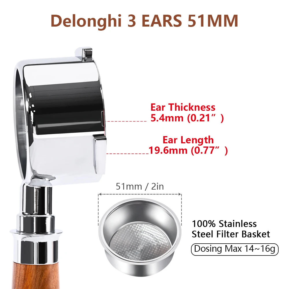 Coffee Bottomless Portafilter 51mm Naked For Delonghi EC680 EC685 EC200 Filter Basket Espresso Machine Accessories Barista Tools