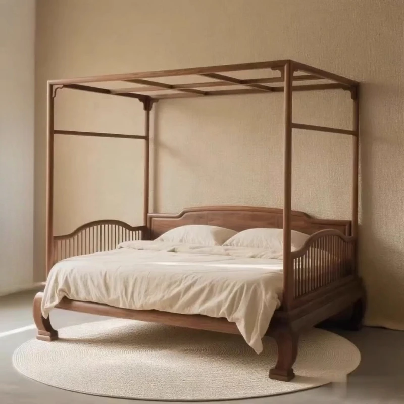 

New Chinese-style black walnut shelf bed Song-style aesthetic solid wood four-poster bed Master bedroom double bed Chinese