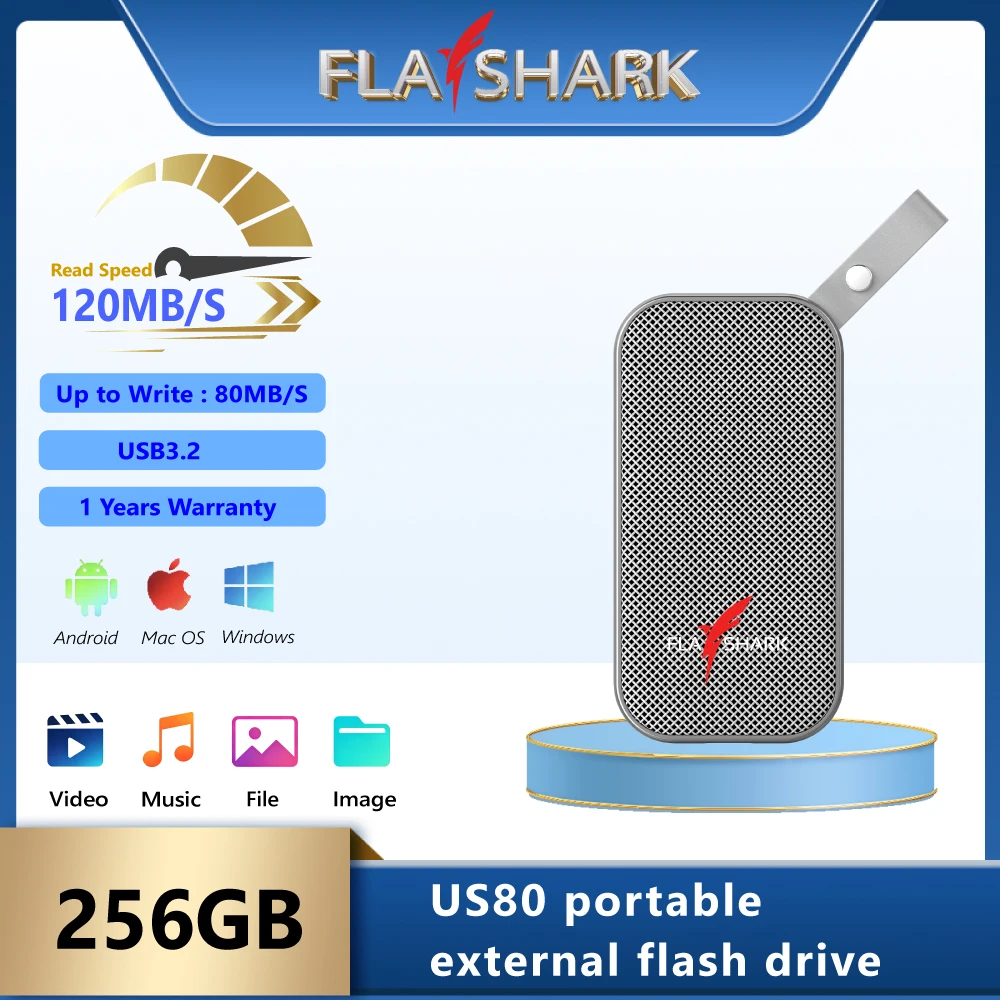 FLASHARK US80 256GBportable SSD mini solid state USB drive with a speed of up to 120MB/s, plug and play laptop/MAC/PC