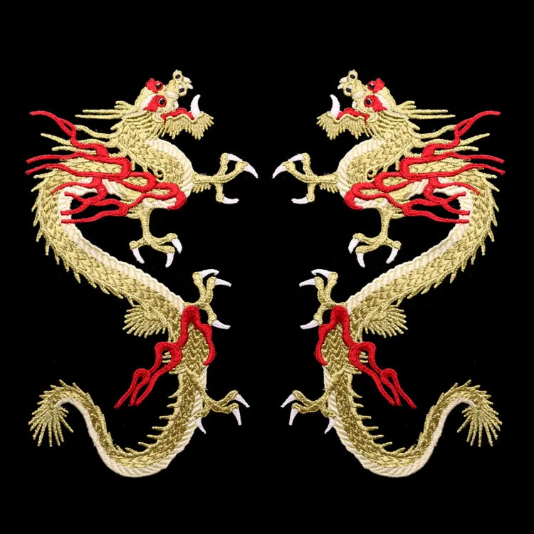 1pair quisite Dragon Applique Handmade Embroidery Sticker Sew On Patch Diy Lace Clothing Accessory For Performance Dance Costume