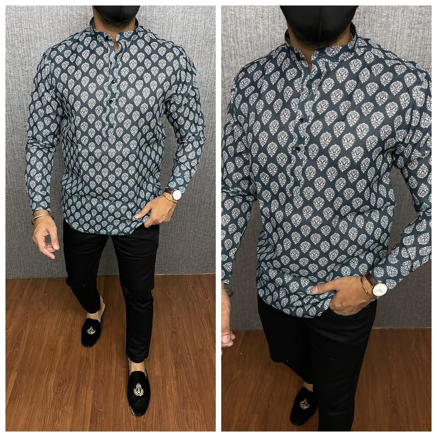 Muslim Men Islamic Arabic Abaya Shirt Ethnic Print Stand Collar Youth 2026 Luxury Coat Casual Fashion Muslim Clothing
