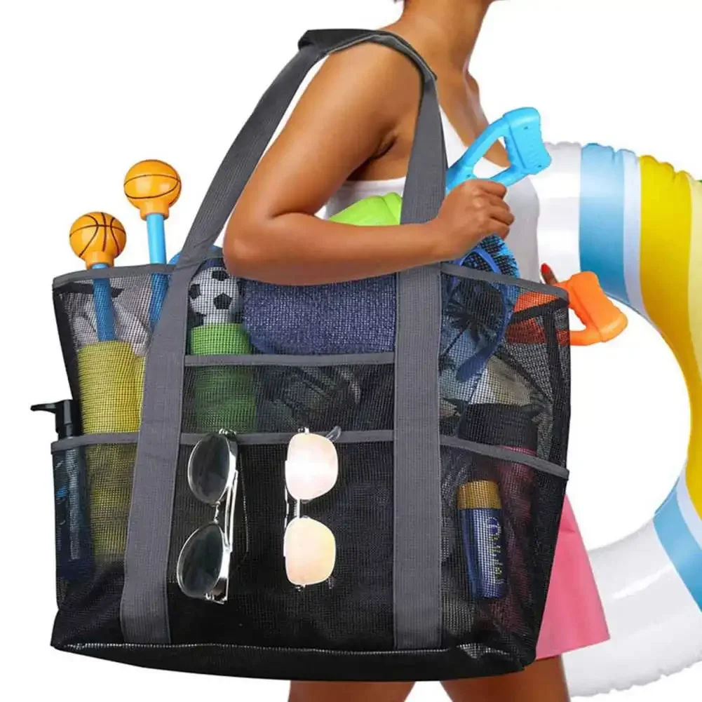 Bolsa transparente de malla de gran capacidad, bolso de mano con bolsillo para playa, aperitivos esenciales, ropa de natación