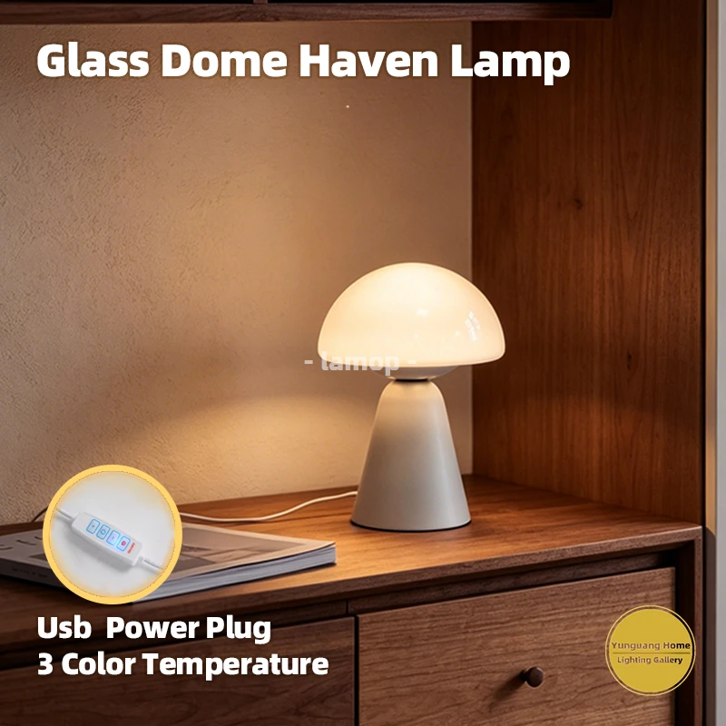 Hand Blown Murano Mushroom Canopy Desk Lamp Macaron Warm Orange Tone Gentle Ambient Light Teen Dorm Dresser Table Lamp