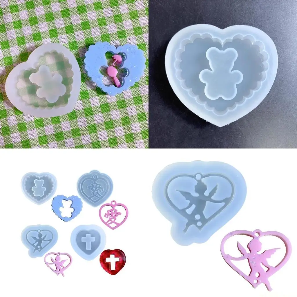 

D46E Pendant Mould Clay Molds Heart Shaped Silicone Keychain Moulds Silicone Material Perfect Gift for DIY Hand Making Lover