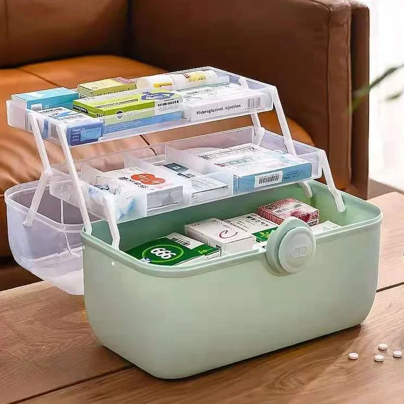 Grande Capacidade Family Medicine Organizer Box, Armazenamento portátil Medicina, Kit de primeiros socorros, Organizadores plásticos, Home Organizadores