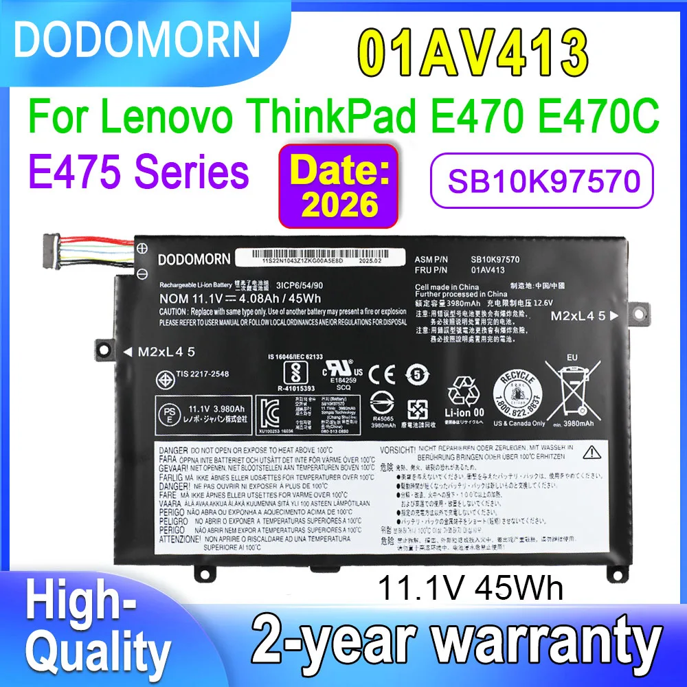 DODOMORN 01AV413 For ThinkPad E470 E470C E475 Series 01AV411 01AV412 Laptop Battery SB10K97568 SB10K97569 SB10K97570 OEM