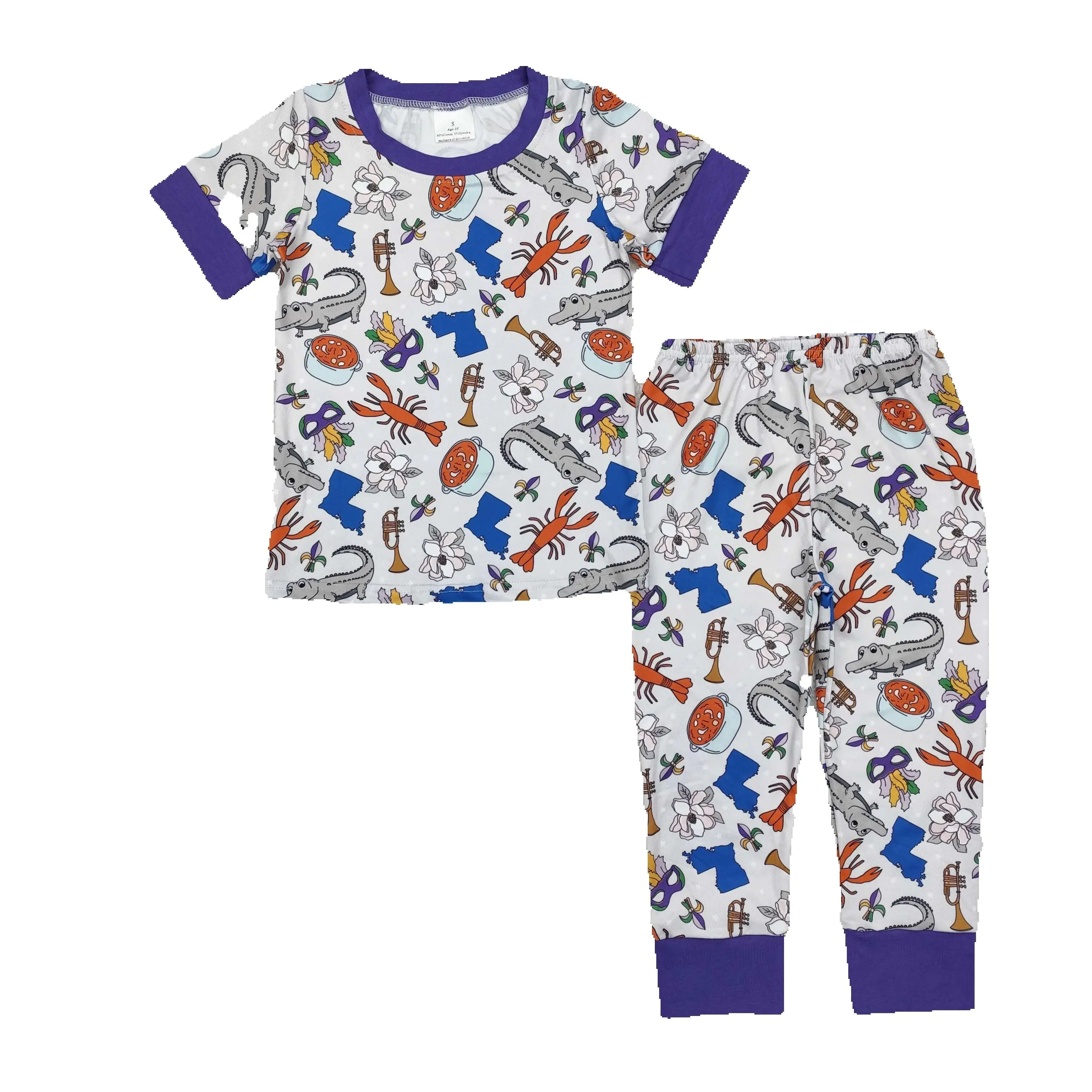 

Mask Crayfish Crocodile Print boys Mardi Gras Pajamas Clothes Set Wholesale RTS Boutique Factory Price High Quality Clothing