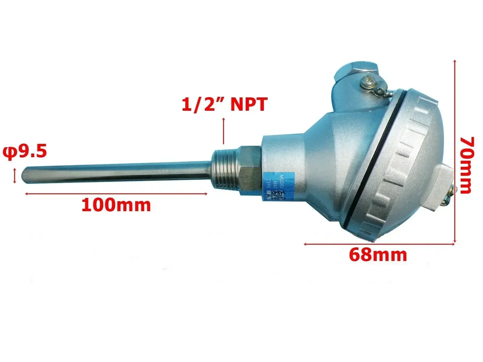 

High Temperature Sensors K Type 4" Probe w 1/2"NPT Threads & Terminal Head