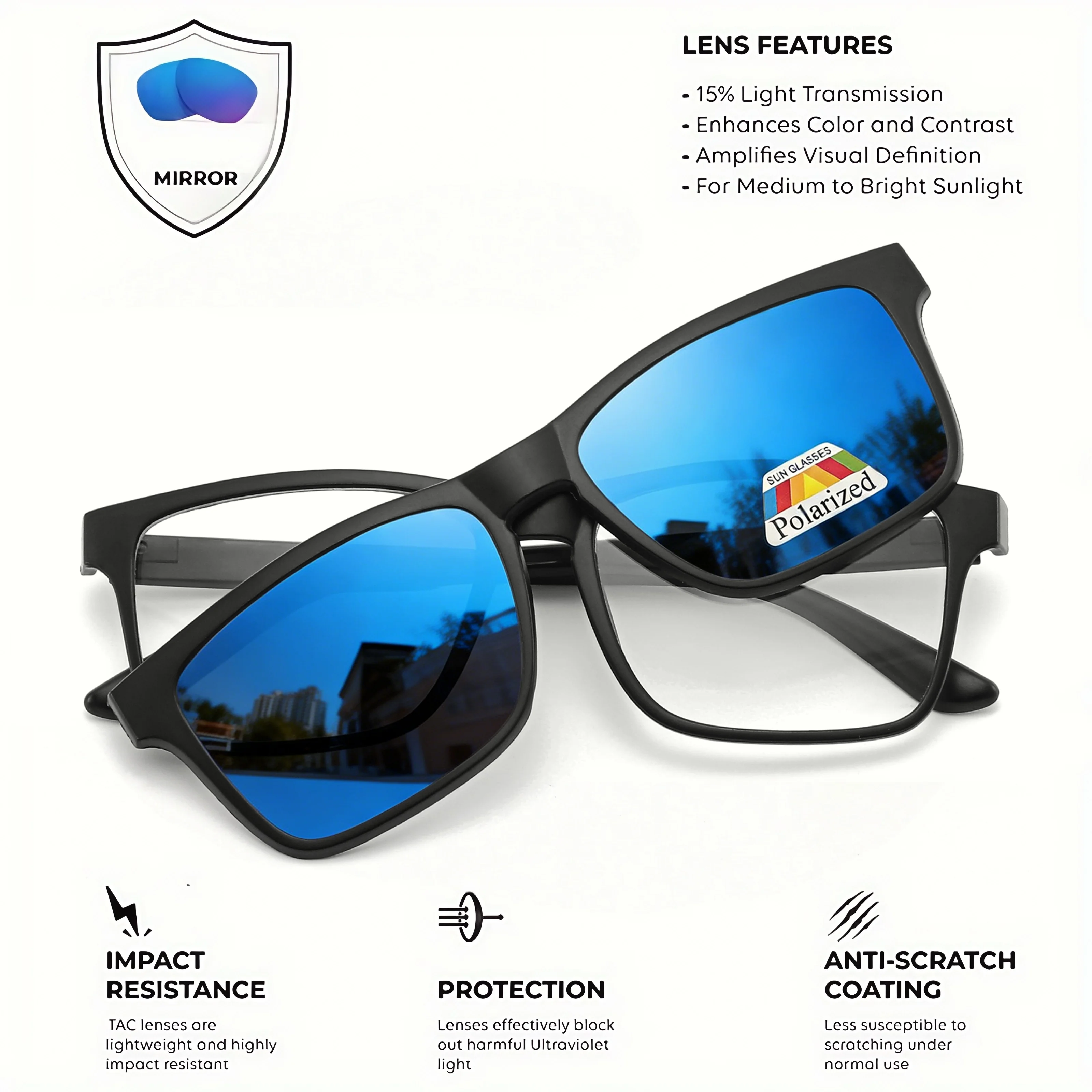 Aufsteckbare Magnetische Sonnenbrille mit Blaulichtfilter-Rahmen 2-in-1 Polarisierte Brille für Autofahren & Outdoor-Aktivitäten – Detail 3