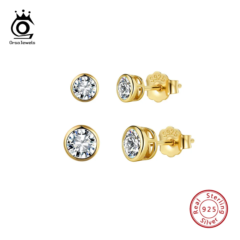 ORSA JEWELS 925 Sterling Silver Elegant 0.5-1CT 8A Premium Cubic Zirconia Stud Earrings Earrings for Women Fine Jewelry LZE64