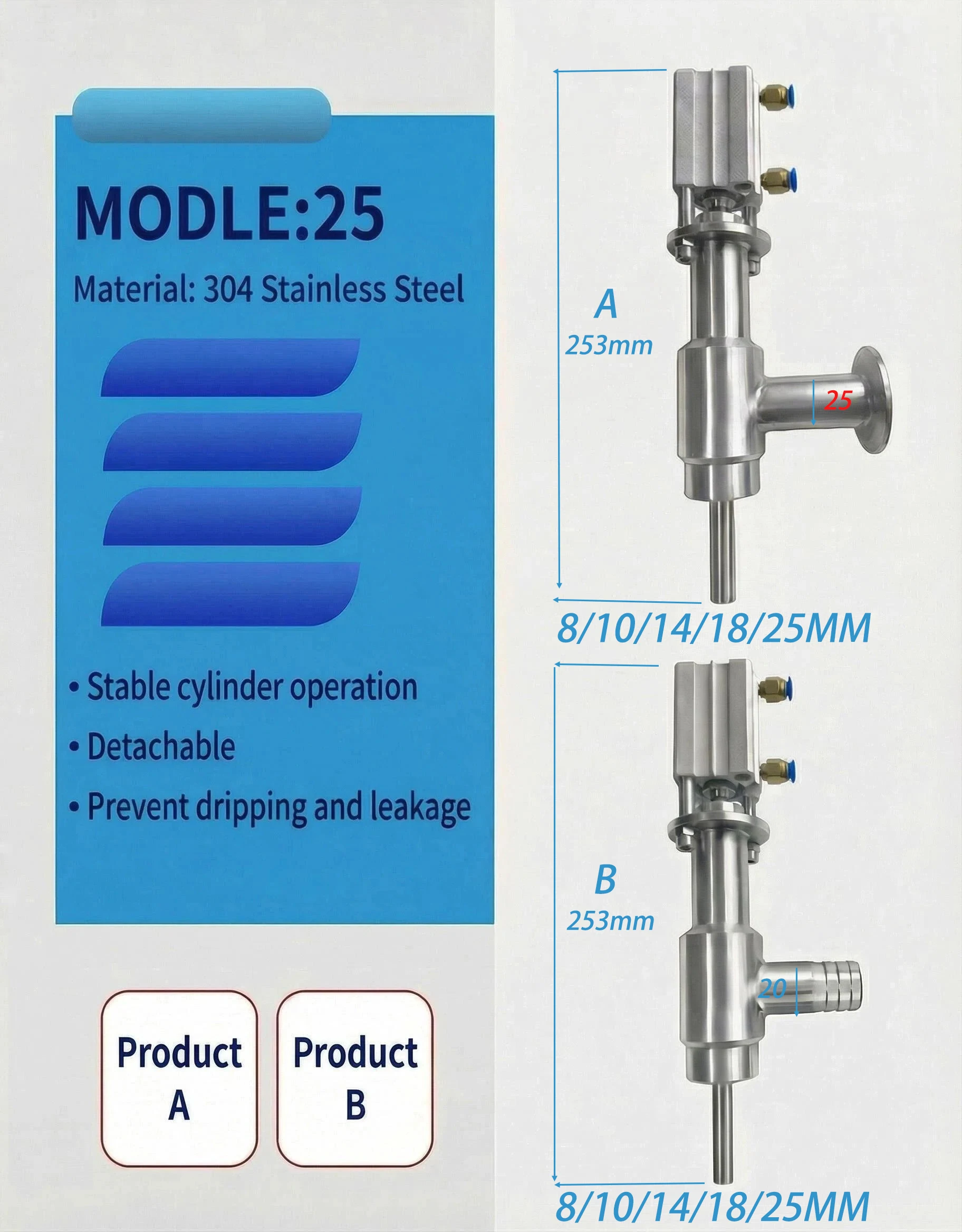 25 Quick-install Drip-proof Filling Nozzle, 304 Stainless Steel Pneumatic Filling Valve for Paste & Sauce   Filling Machine